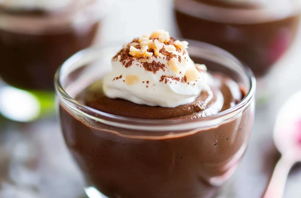 Delicious dairy-free chocolate mousse in a glass ready to be served