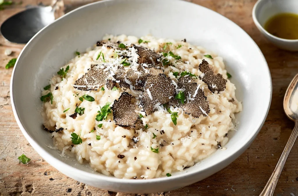 Indulgent truffle risotto ready to impress at a dinner table