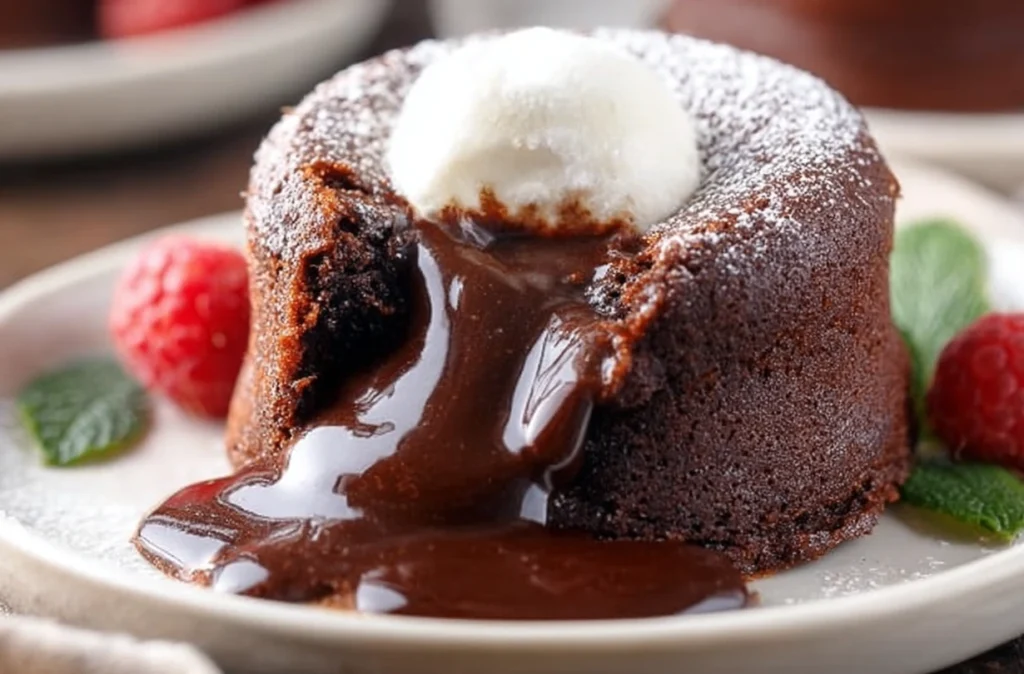 Homemade chocolate lava cake fresh out of the oven